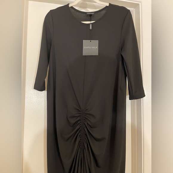 Simply Mila Gathered Black Hi-Lo Dress - Timeless Elegance with a Modern Twist - Picture 6 of 8